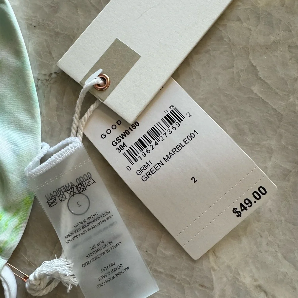 New. Good American green‎ marble bikini. M-top/L-bottom . Retails $99